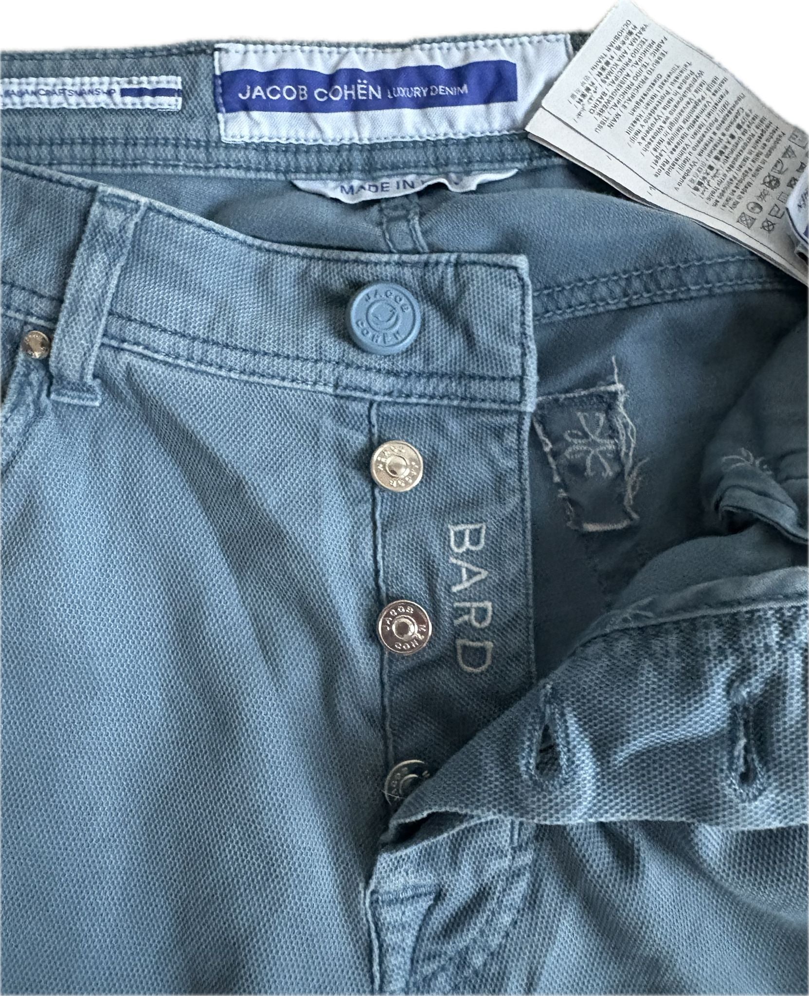 Jacob Cohën Bard – Light Blue Piqué Cotton Pants (Size 32)