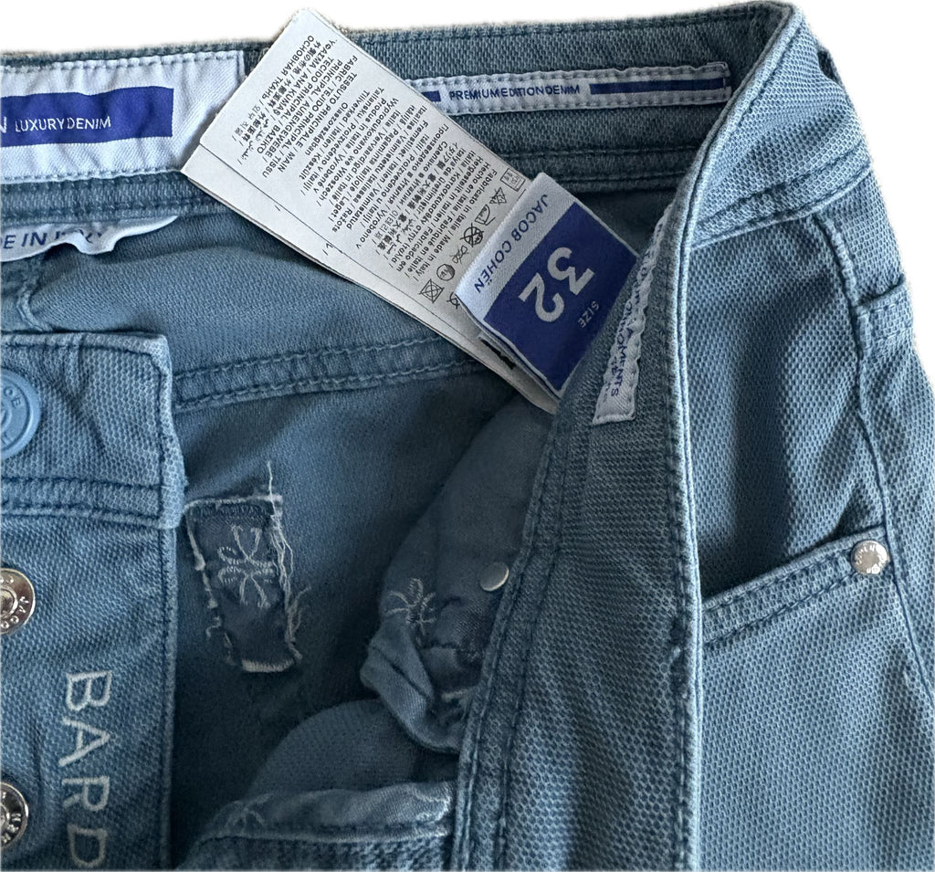 Jacob Cohën Bard – Light Blue Piqué Cotton Pants (Size 32)