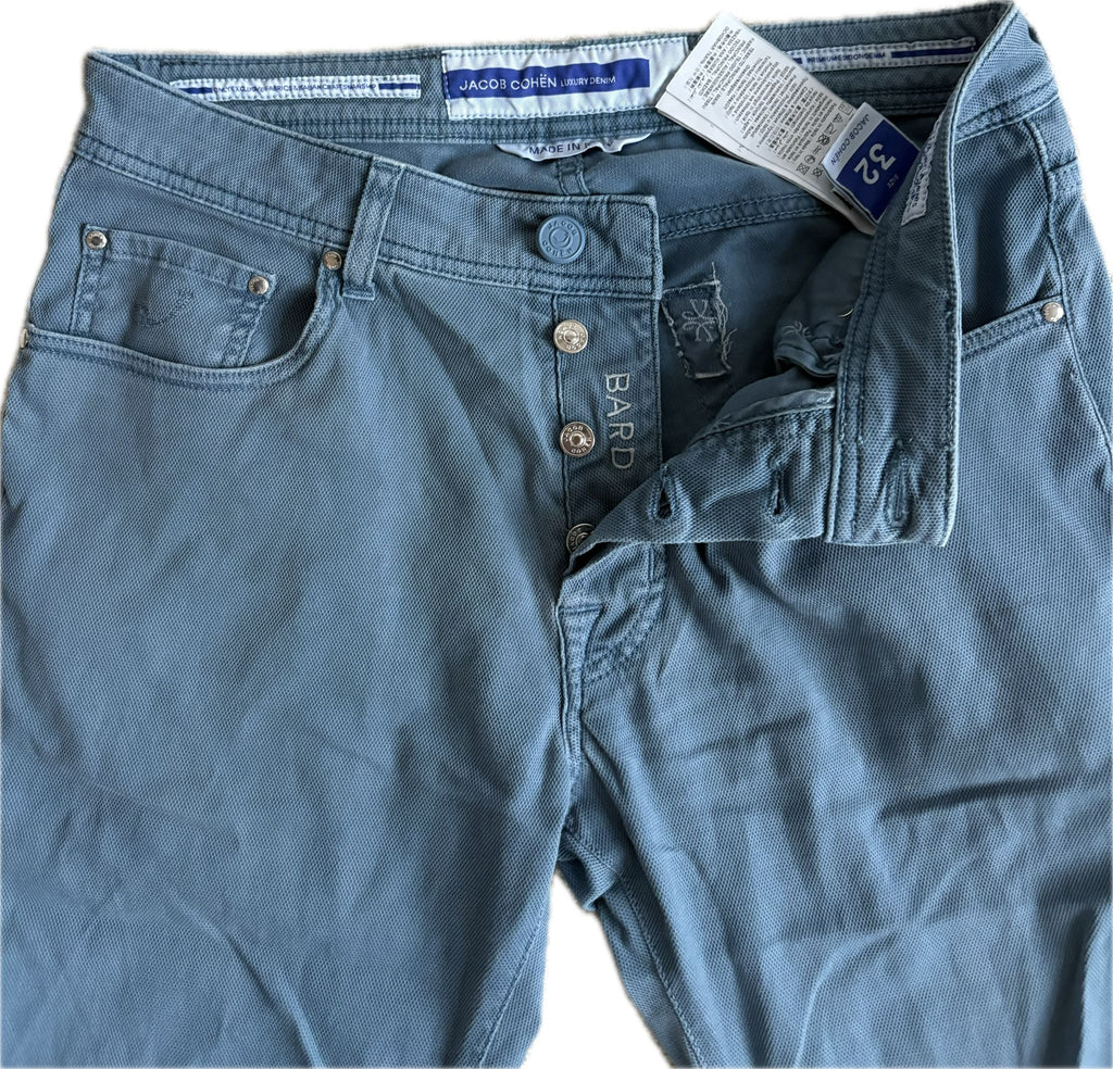 Jacob Cohën Bard – Light Blue Piqué Cotton Pants (Size 32)
