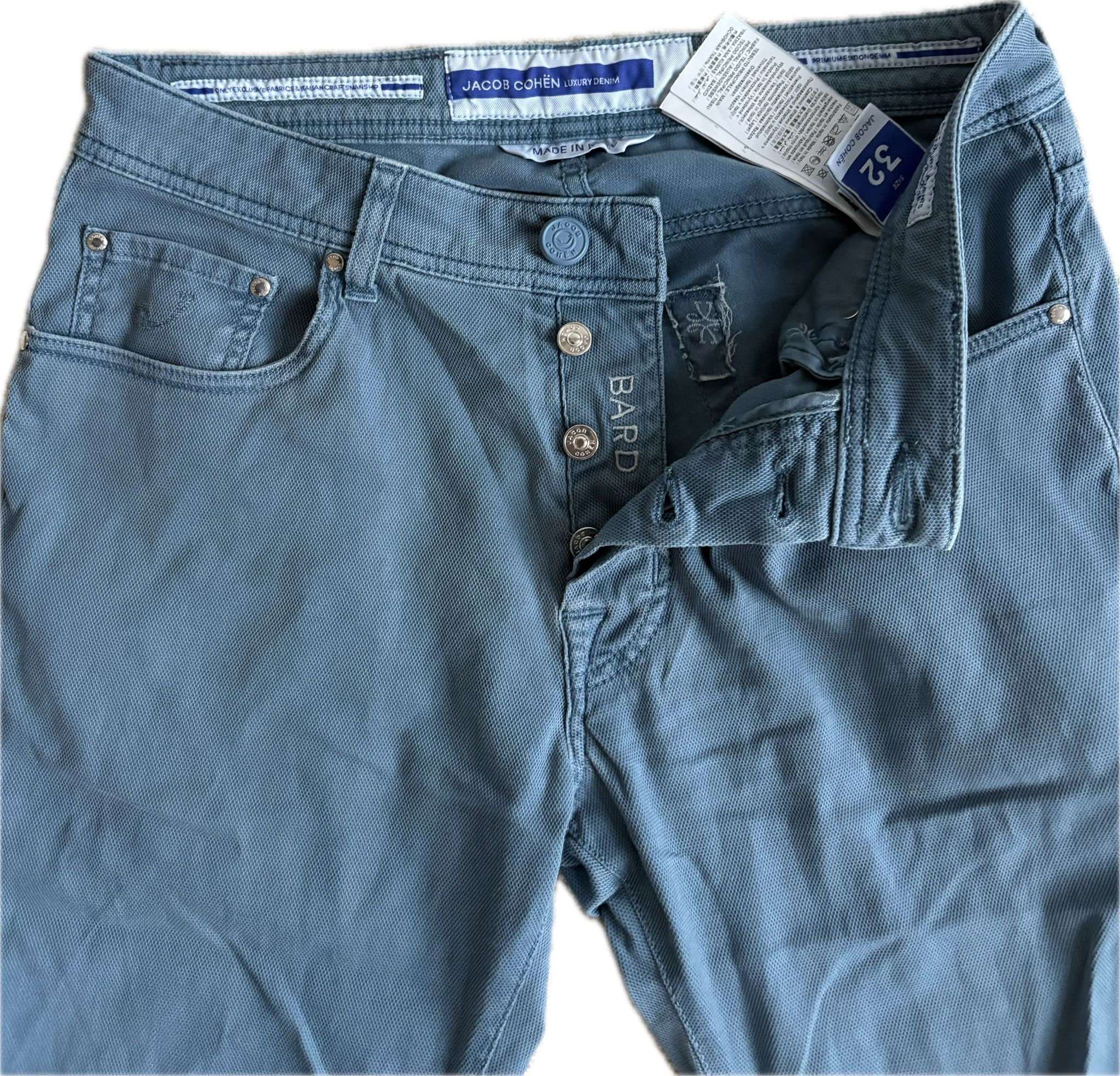 Jacob Cohën Bard – Light Blue Piqué Cotton Pants (Size 32)